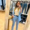 Pantalón tela azul pastel