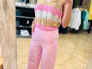 Pantalón botones rosa pastel